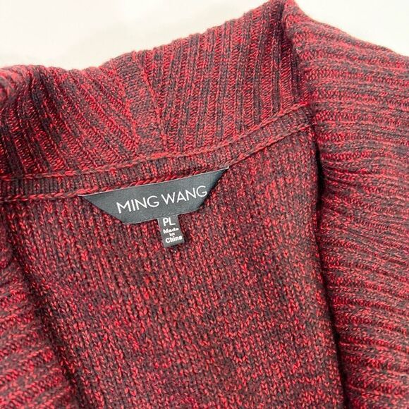 Ming Wang Cardigan Sweater Womens PL Red Open Front Faux Leather Pockets Knitted - Picture 4 of 11